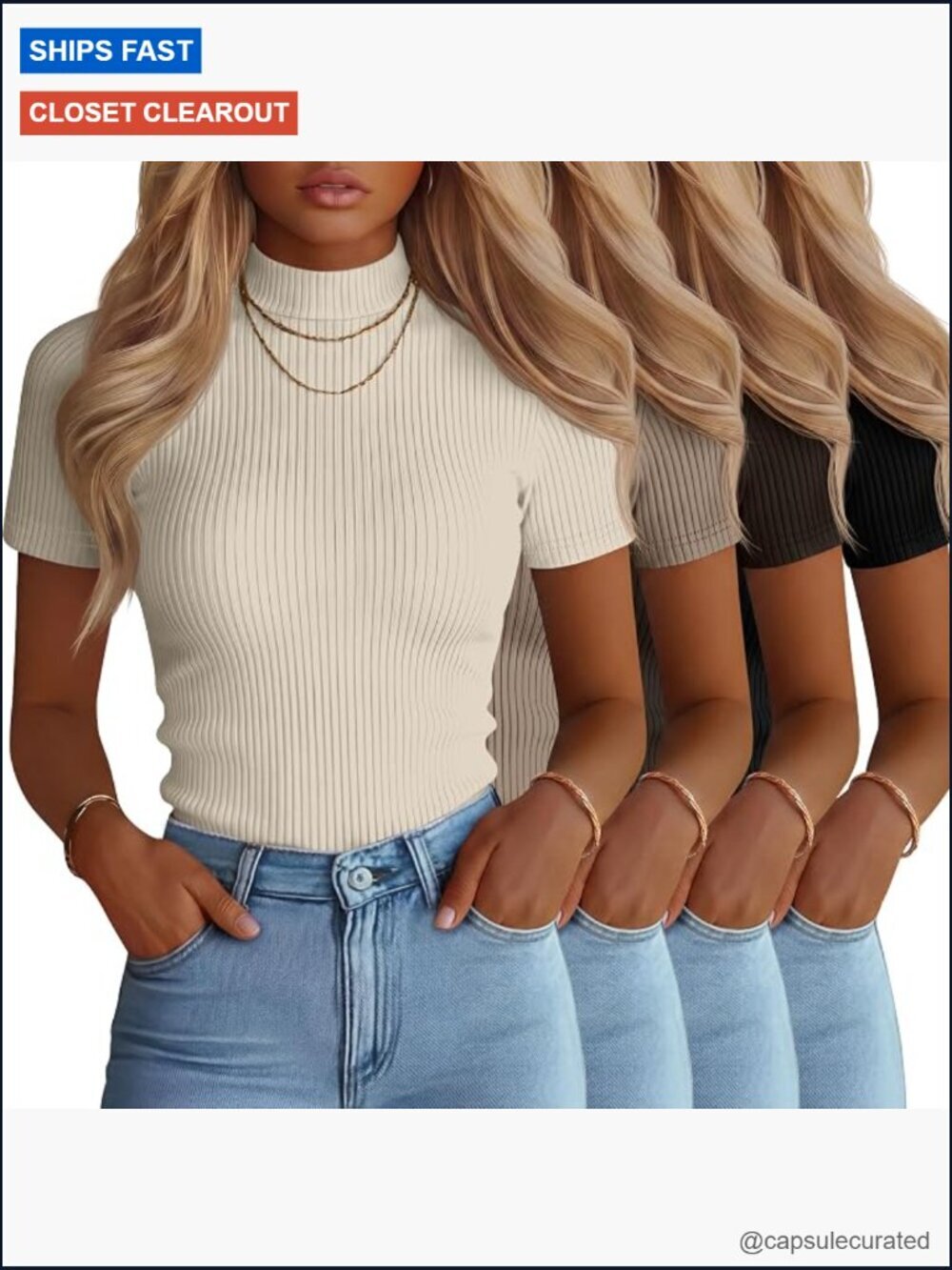 4 Pack Mock Neck T Shirts Ribbed Short Sleeve Turtleneck Tops Business Slim Fit